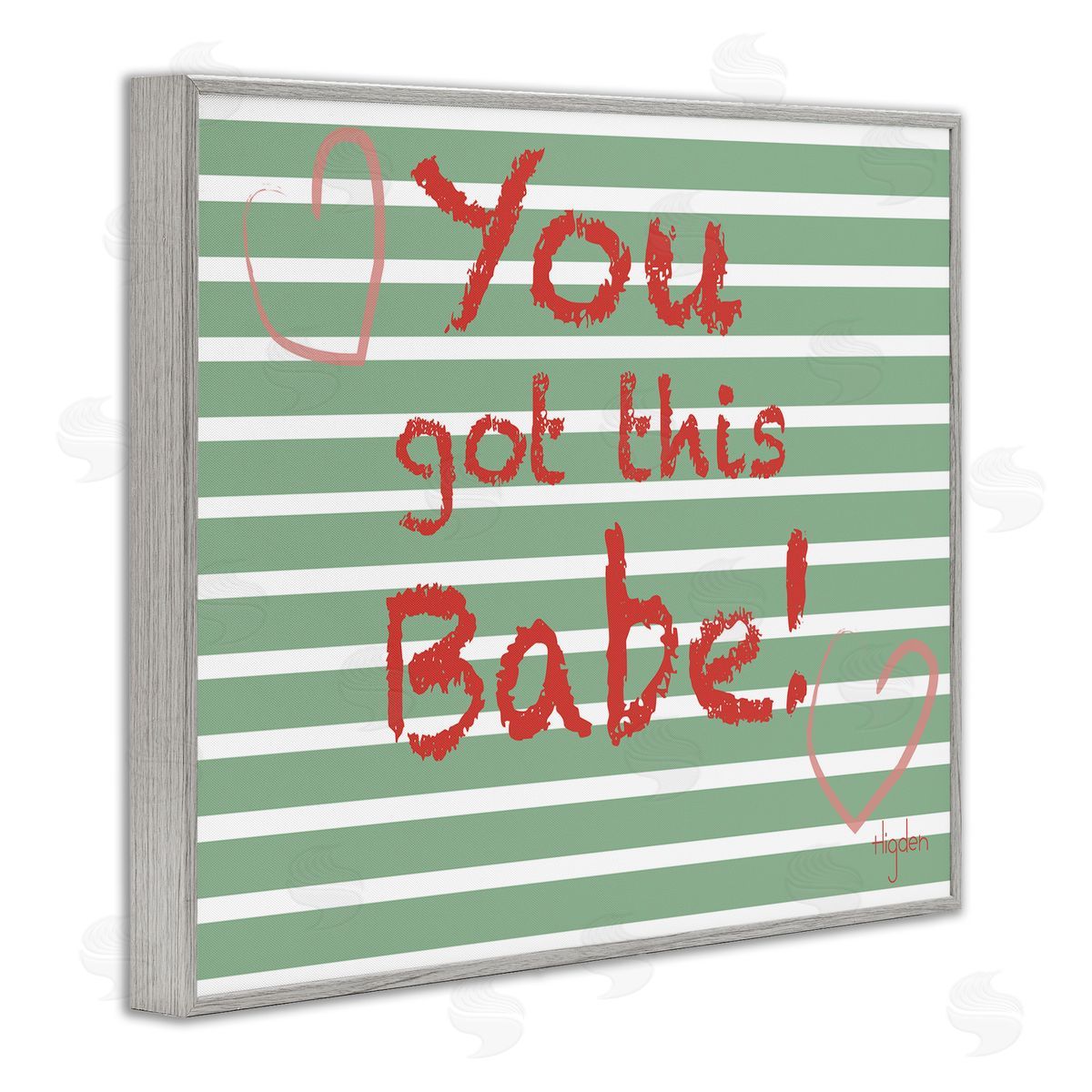 Mark Higden You Got this Babe Green Stripes Gray Framed Giclee Wall Art