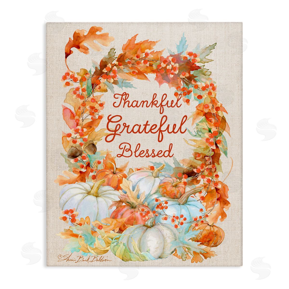 Sherri Buck Baldwin Thankful Grateful Blessed Autumn Harvest Canvas Wall Art