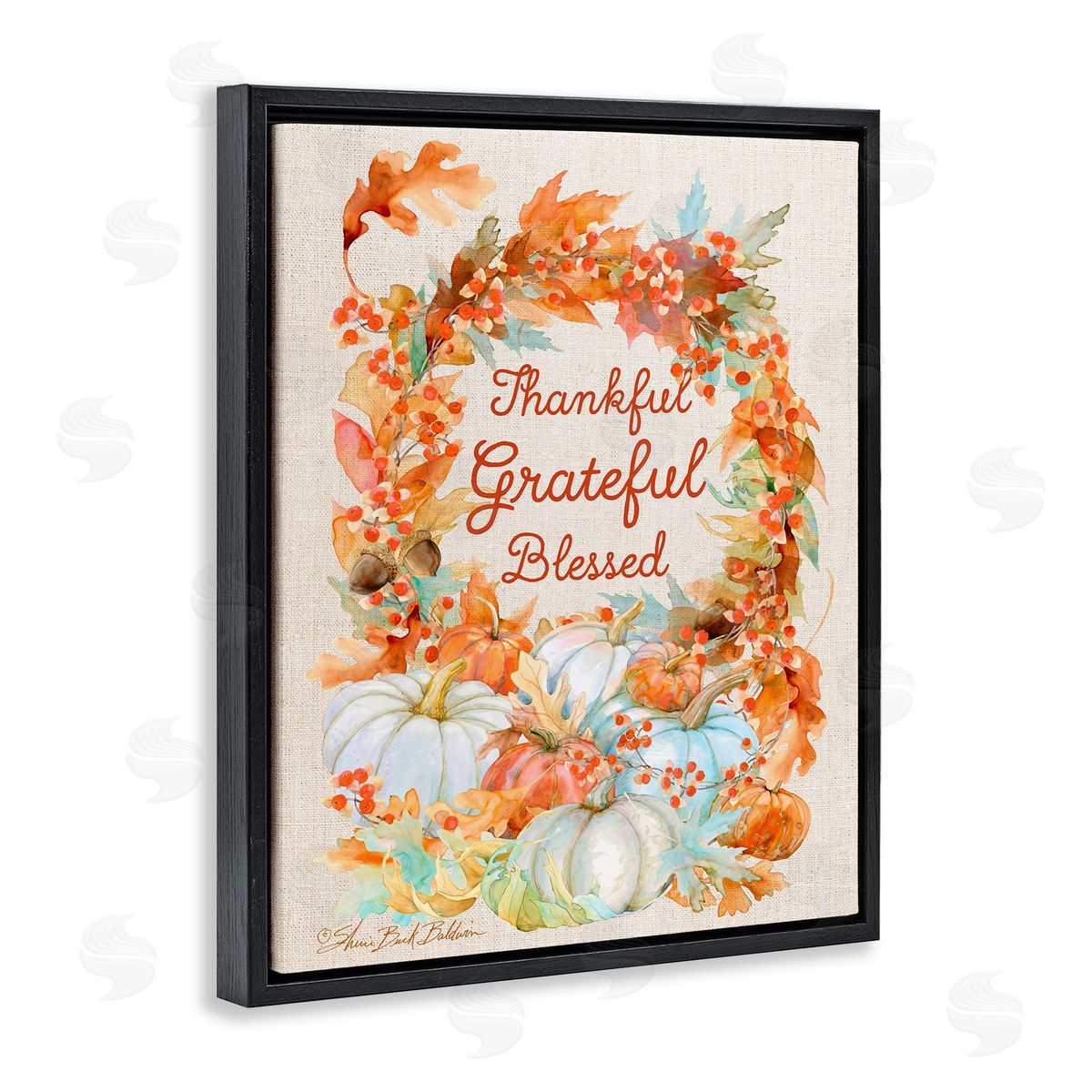 Sherri Buck Baldwin Thankful Grateful Blessed Autumn Harvest Black Floater Frame Canvas Art
