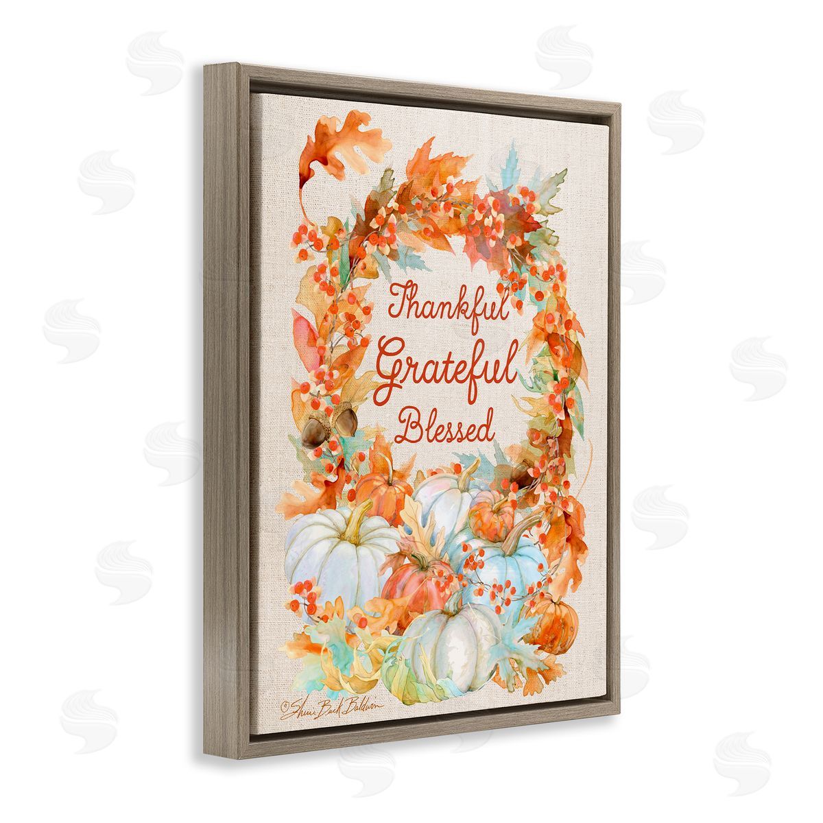 Sherri Buck Baldwin Thankful Grateful Blessed Autumn Harvest Brown Floater Frame Canvas Art