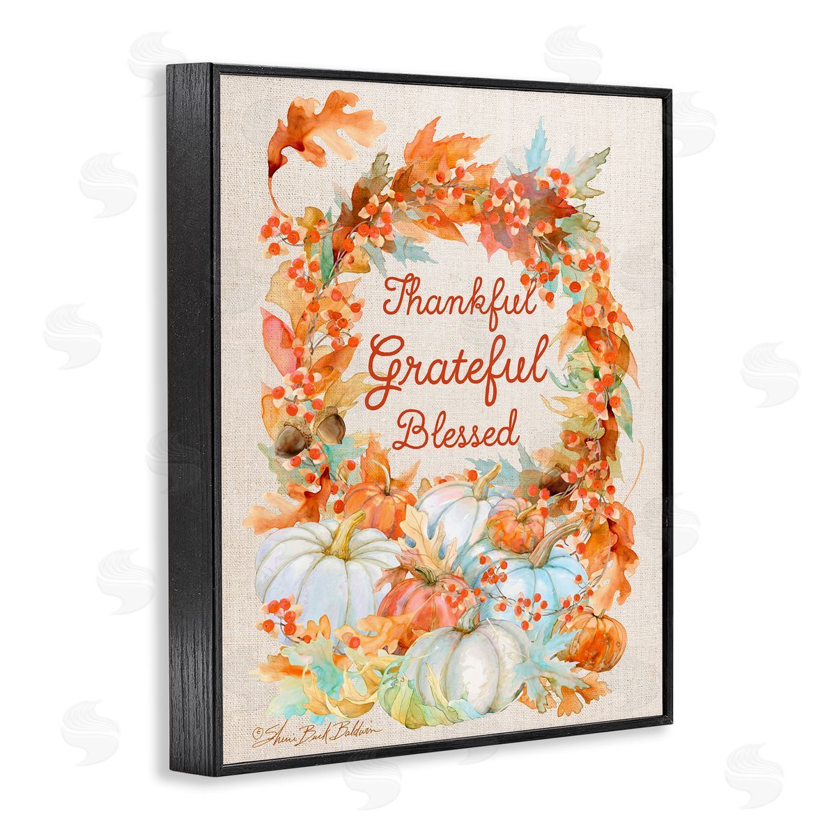 Sherri Buck Baldwin Thankful Grateful Blessed Autumn Harvest Black Framed Giclee Wall Art