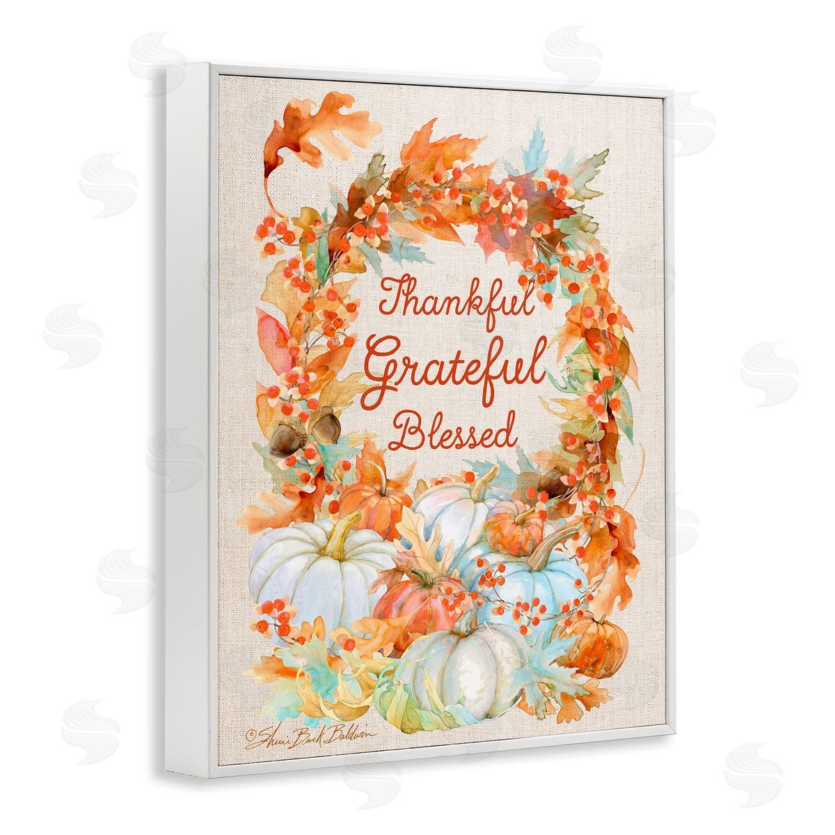 Sherri Buck Baldwin Thankful Grateful Blessed Autumn Harvest White Framed Giclee Wall Art