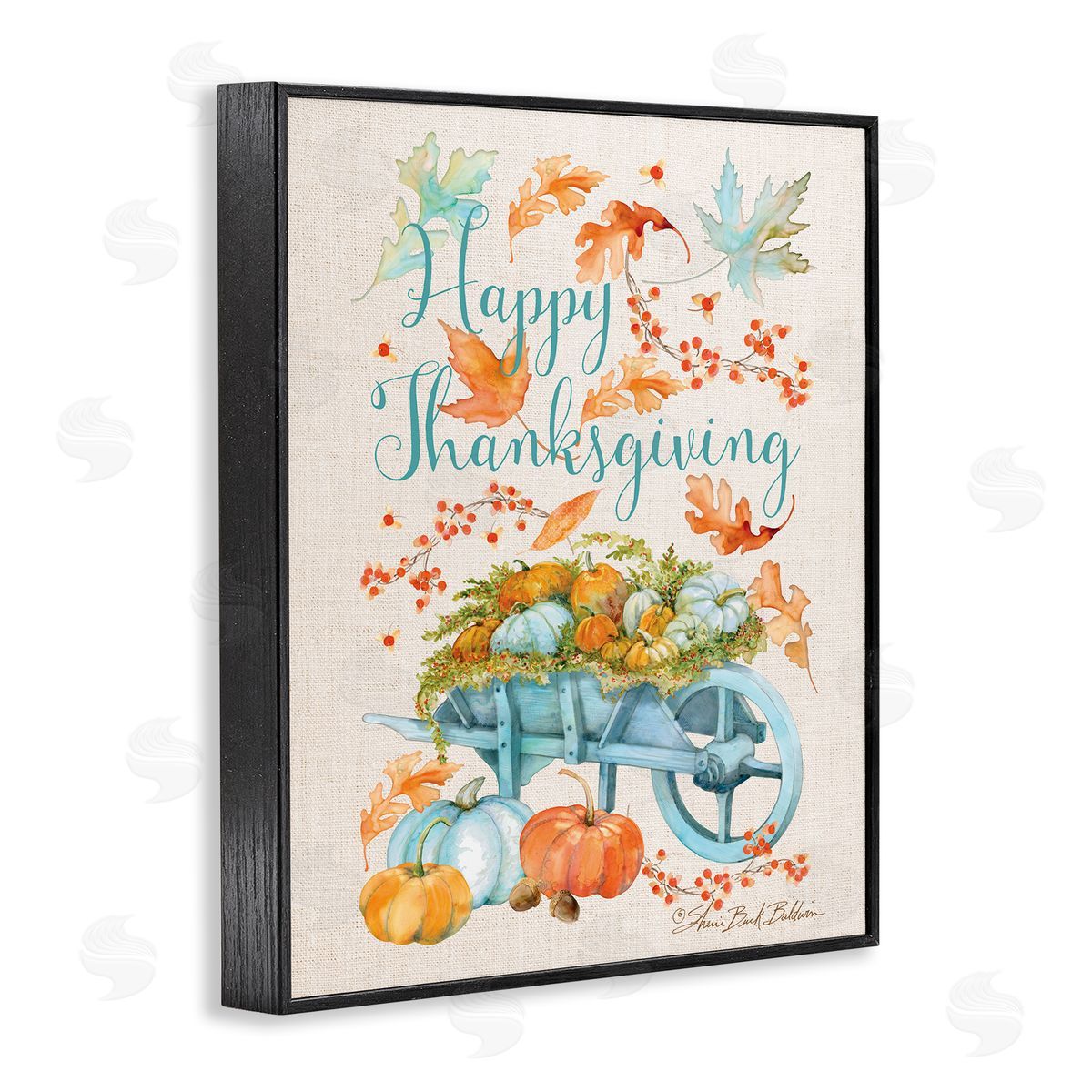 Sherri Buck Baldwin Happy Thanksgiving Pumpkin Wagon Black Framed Giclee Wall Art