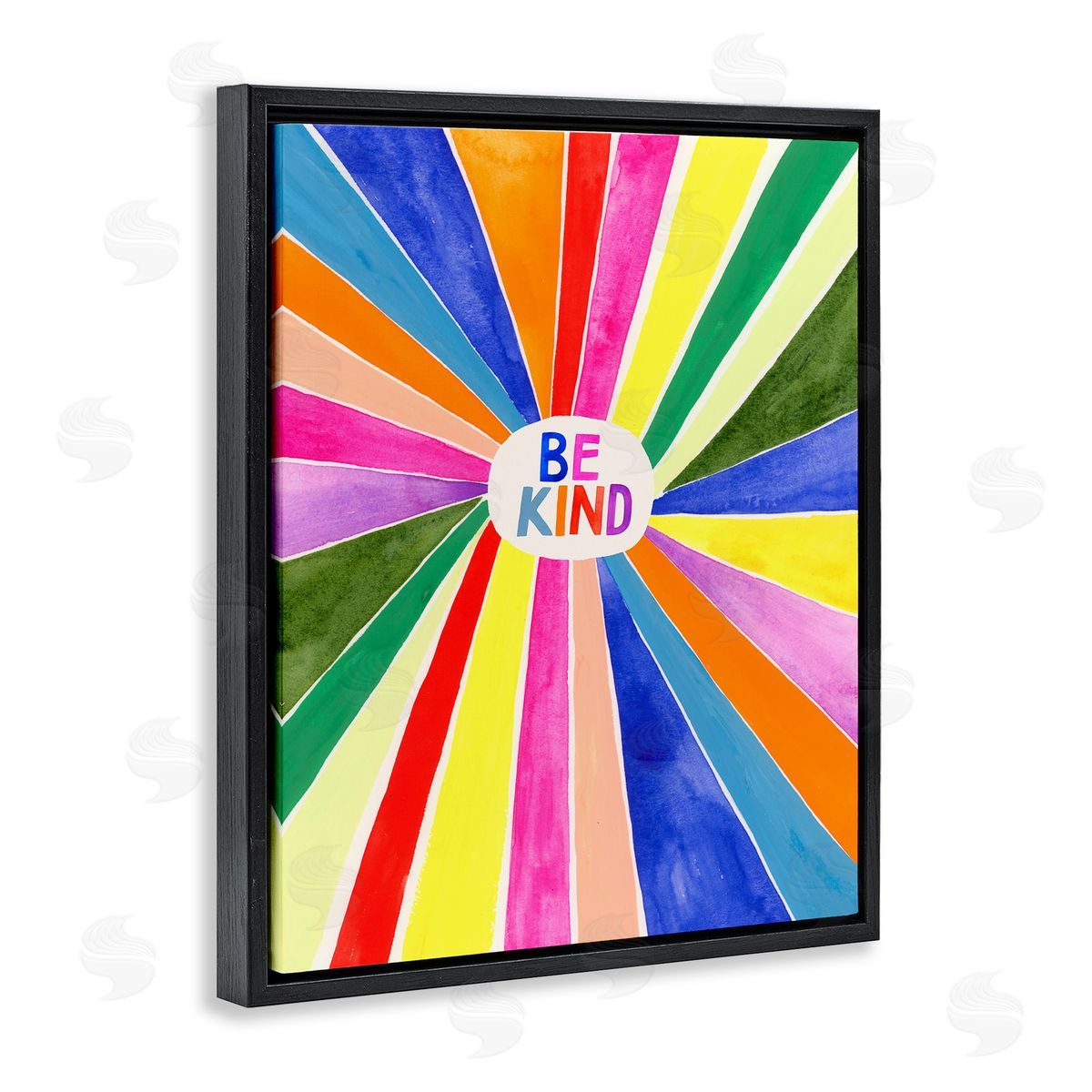 Victoria Barnes Be Kind Rainbow Stripe Burst Black Floater Frame Canvas Art