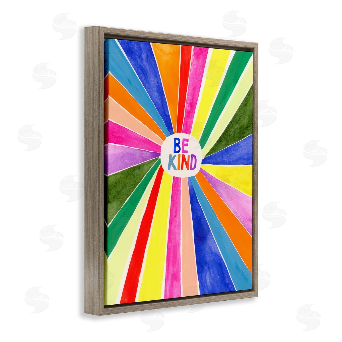 Victoria Barnes Be Kind Rainbow Stripe Burst Brown Floater Frame Canvas Art