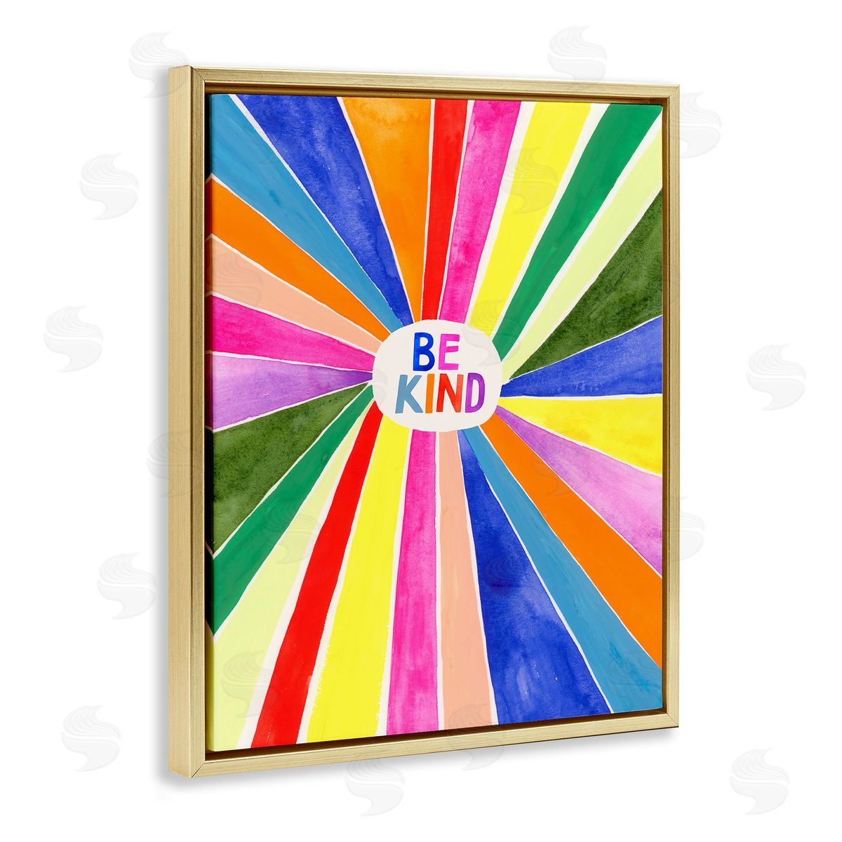 Victoria Barnes Be Kind Rainbow Stripe Burst Gold Floater Frame Canvas Art