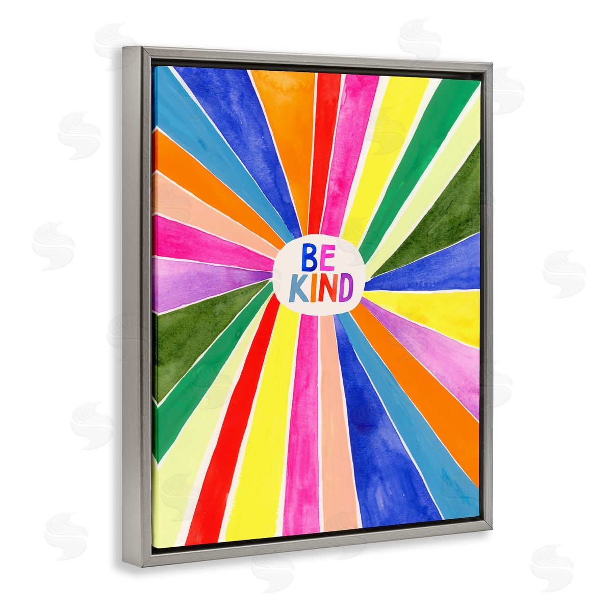 Victoria Barnes Be Kind Rainbow Stripe Burst Gray Floater Frame Canvas Art