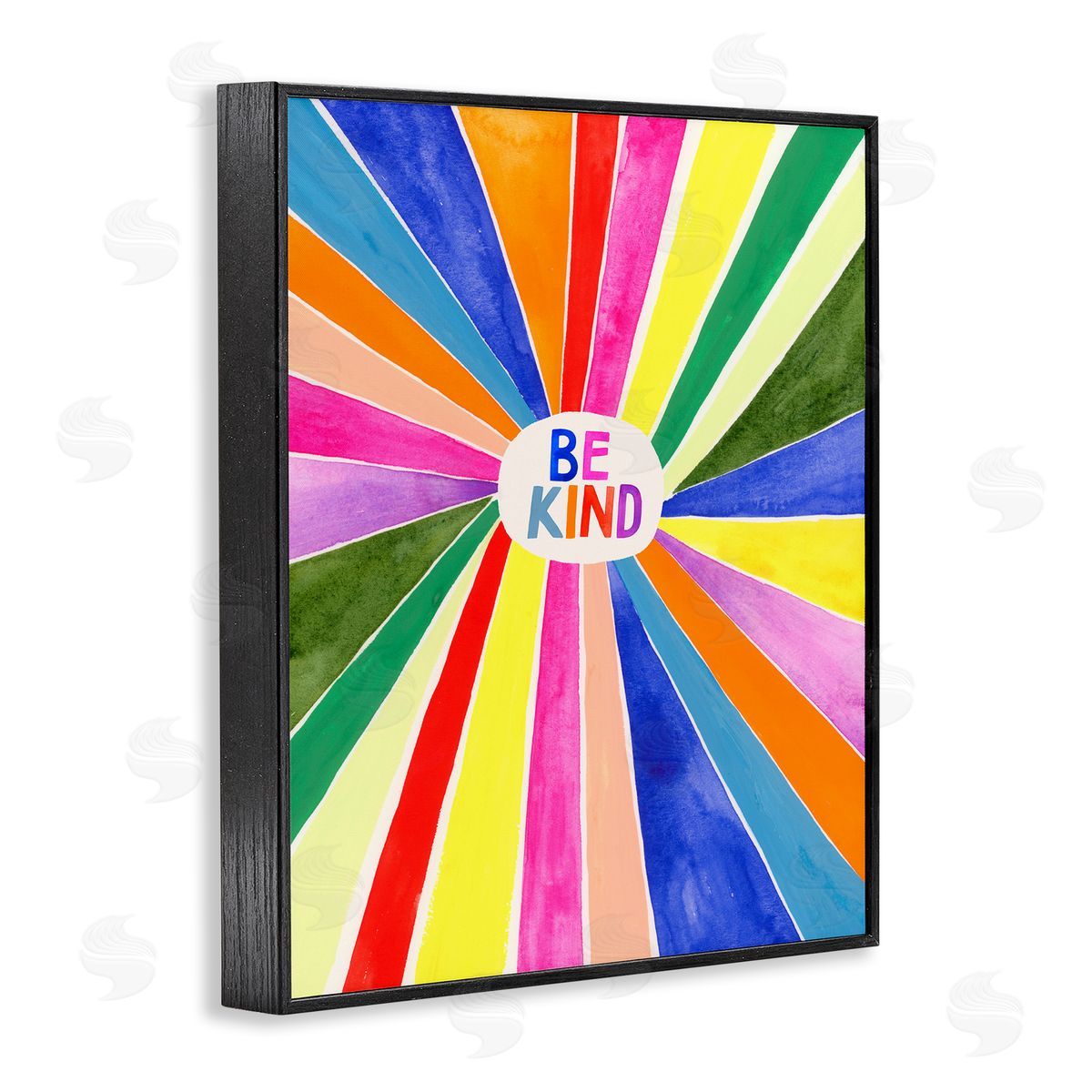 Victoria Barnes Be Kind Rainbow Stripe Burst Black Framed Giclee Wall Art