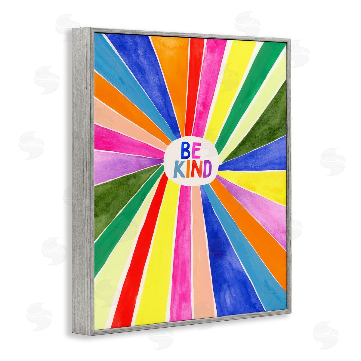 Victoria Barnes Be Kind Rainbow Stripe Burst Gray Framed Giclee Wall Art