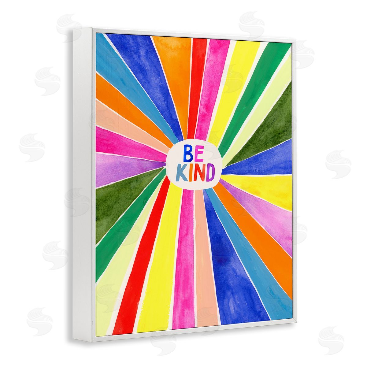 Victoria Barnes Be Kind Rainbow Stripe Burst White Framed Giclee Wall Art