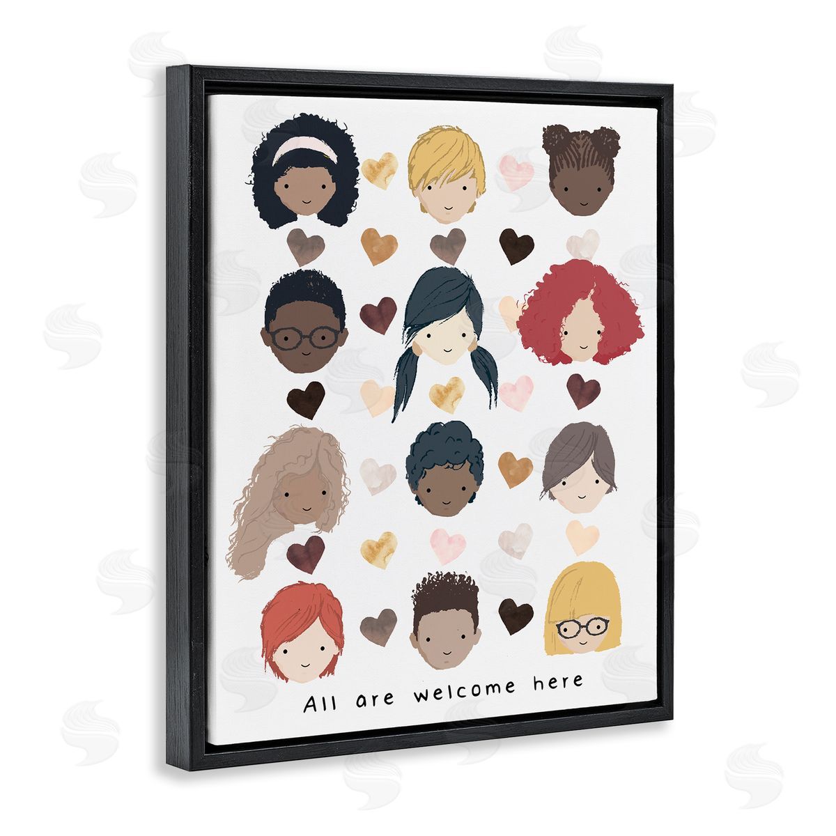 Erica Billups All Welcome Here Child Portraits Hearts Black Floater Frame Canvas Art