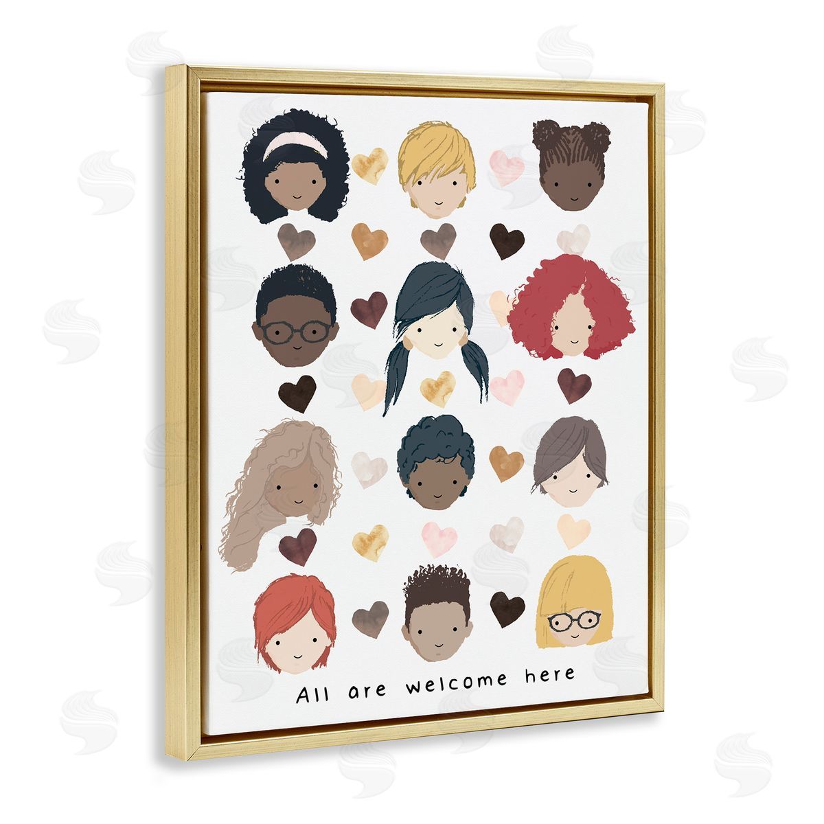 Erica Billups All Welcome Here Child Portraits Hearts Gold Floater Frame Canvas Art