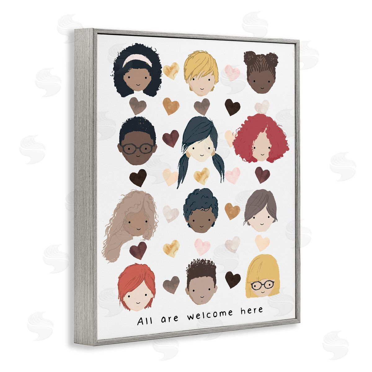 Erica Billups All Welcome Here Child Portraits Hearts Gray Framed Giclee Wall Art