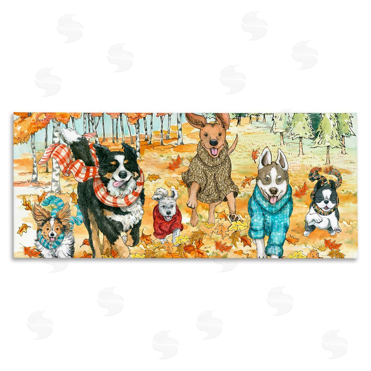 Autumn Dog Park Animals Running Canvas Wall Art, Home Decor by Sherri Buck Baldwin