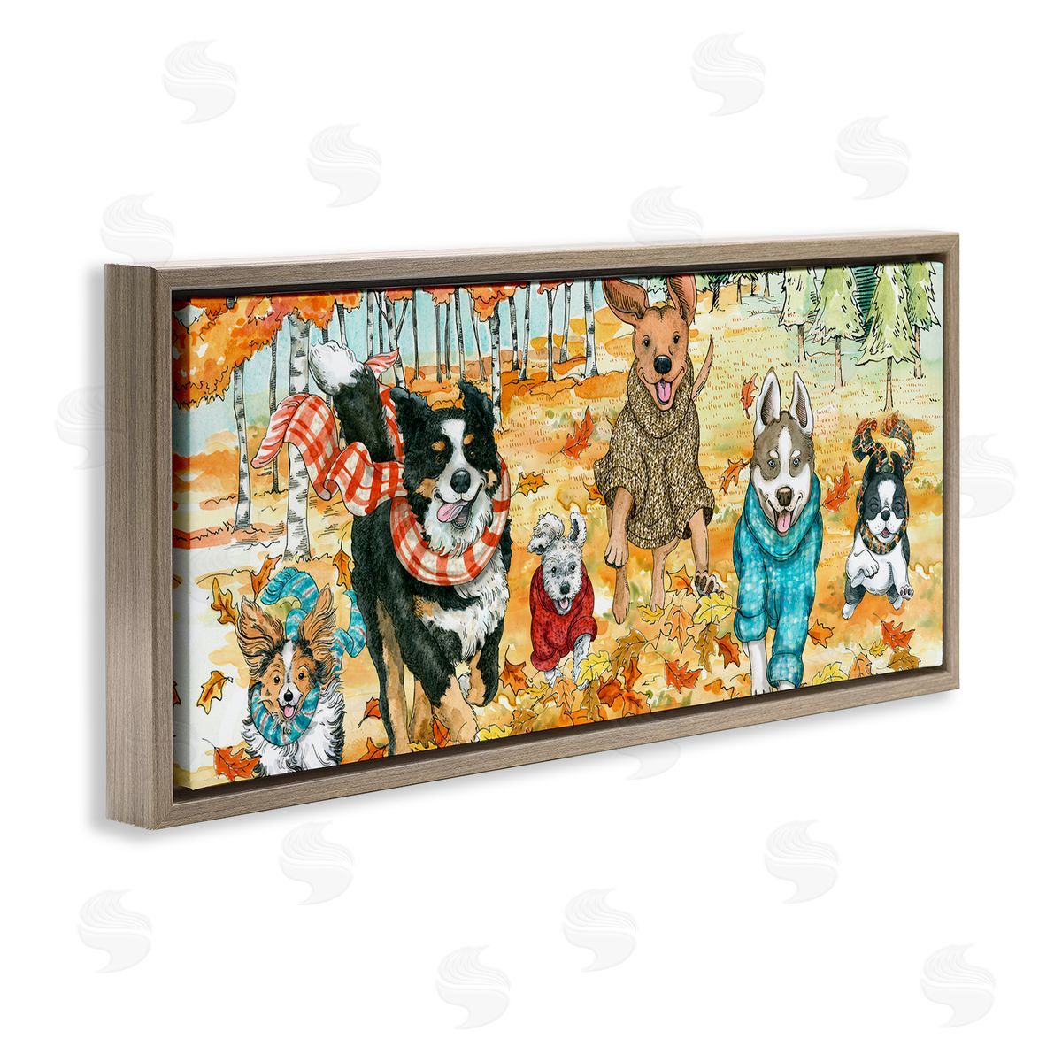 Autumn Dog Park Animals Running Brown Floating Frame Canvas Wall Art, Home Decor by Sherri Buck Baldwin