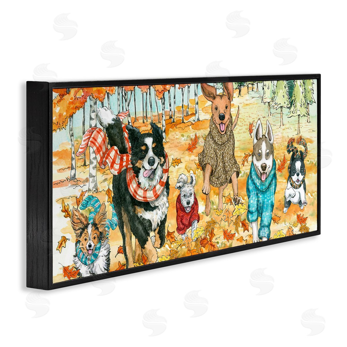 Autumn Dog Park Animals Running Black Frame Print Wall Art, Home Decor by Sherri Buck Baldwin