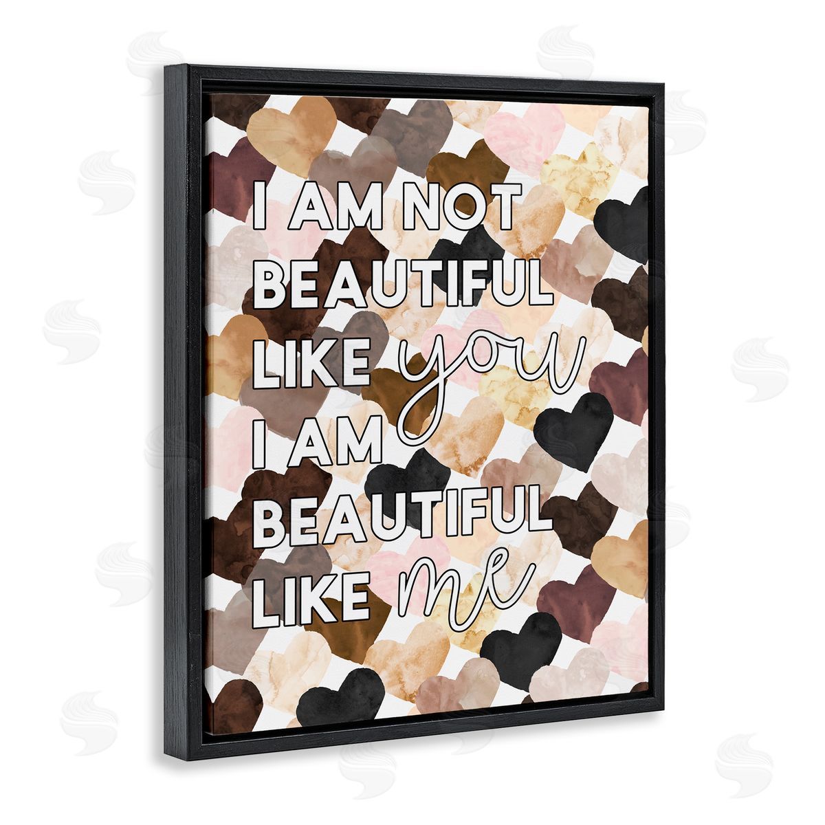 Erica Billups Beautiful Like Me Phrase Inspirational Heart Pattern Black Floater Frame Canvas Art