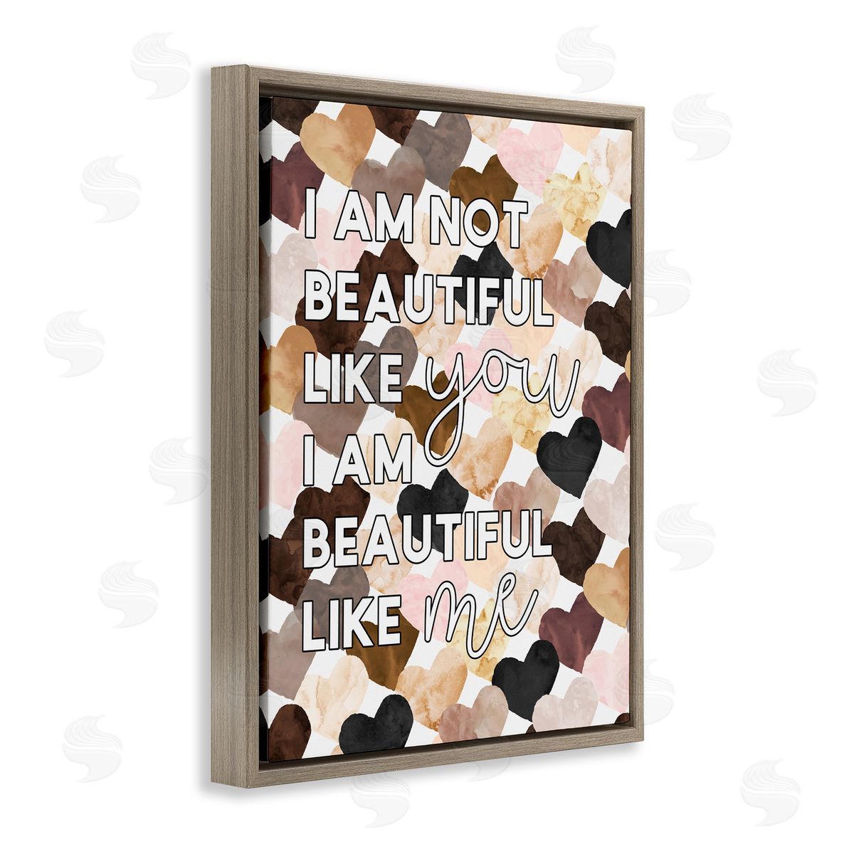 Erica Billups Beautiful Like Me Phrase Inspirational Heart Pattern Brown Floater Frame Canvas Art
