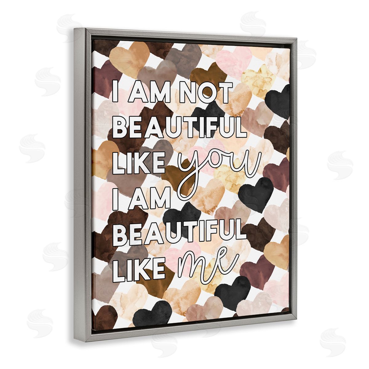 Erica Billups Beautiful Like Me Phrase Inspirational Heart Pattern Gray Floater Frame Canvas Art