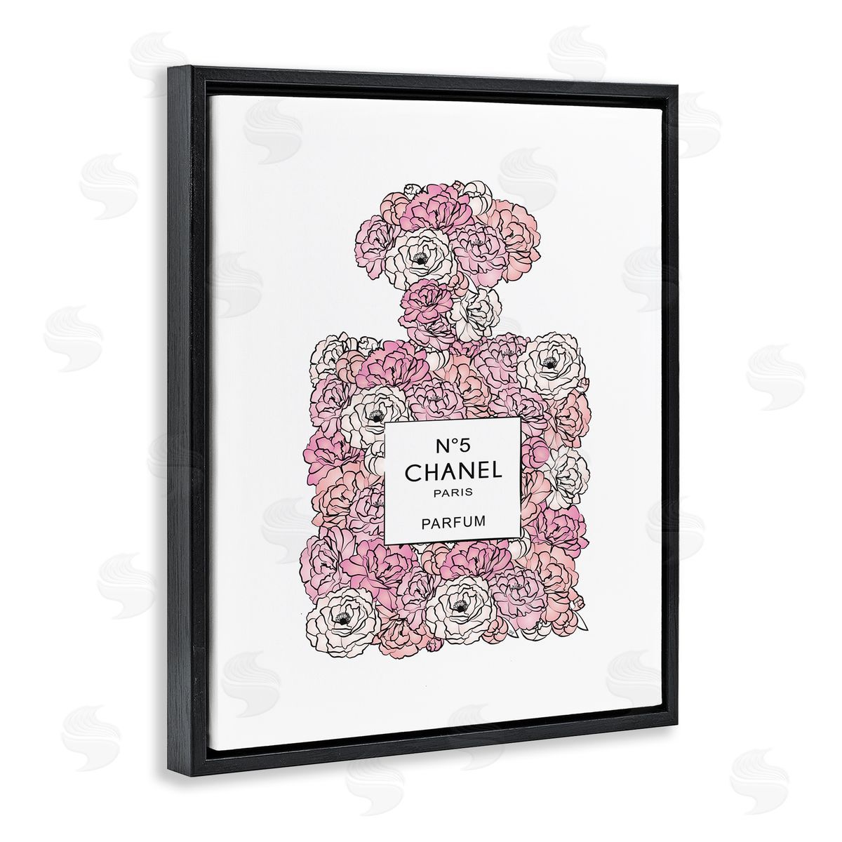 Martina Pavlova Pink Rose Perfume Bottle Fashion Black Floater Frame Canvas Art