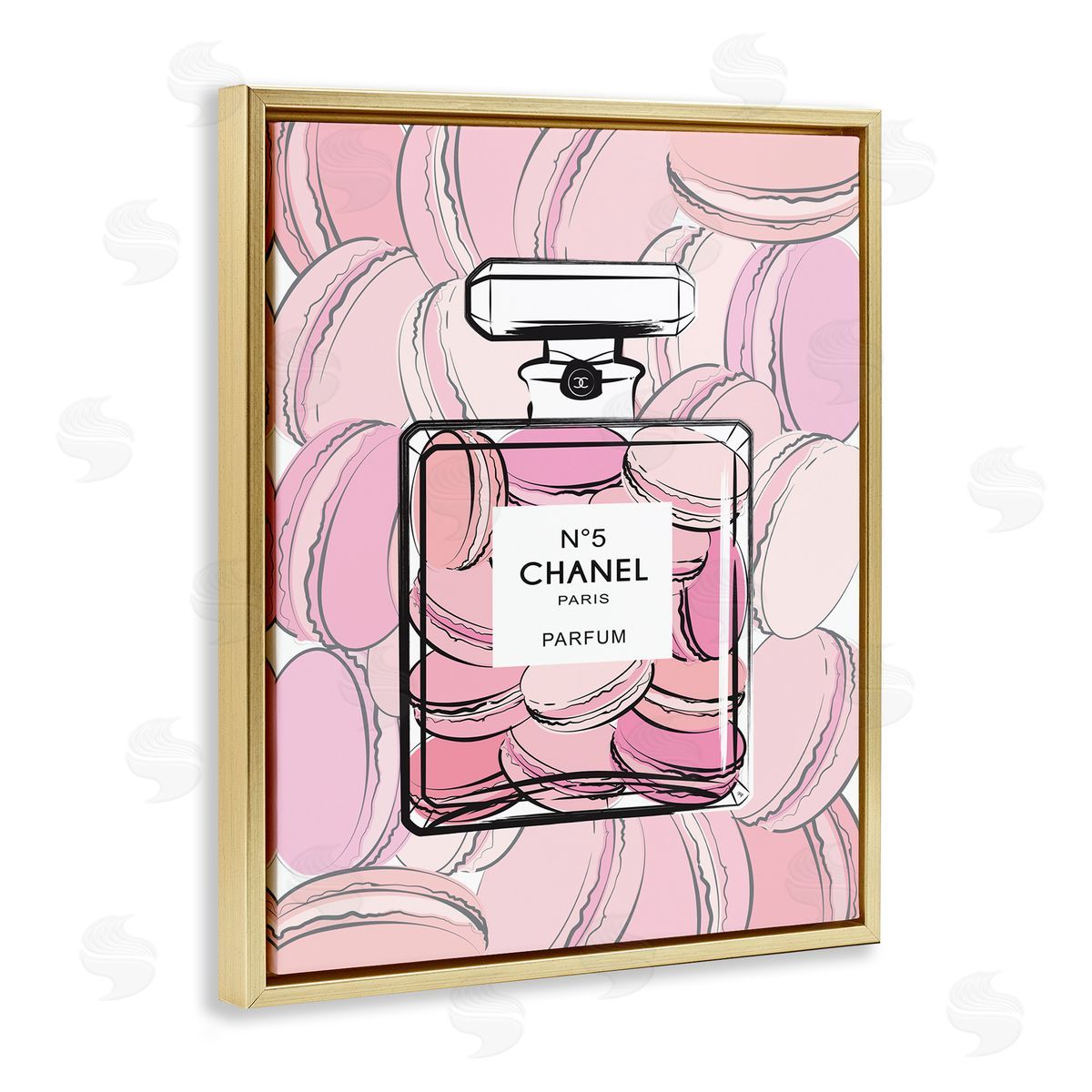 Martina Pavlova Pink Macaron Perfume Fashion Bottle Gold Floater Frame Canvas Art