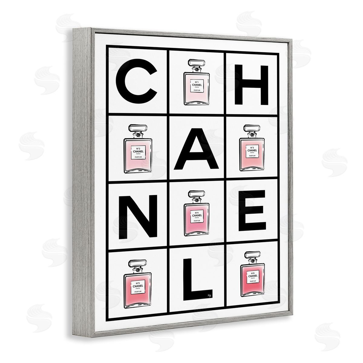 Martina Pavlova Perfume Bottle Bold Text Glam Pattern Gray Framed Giclee Wall Art