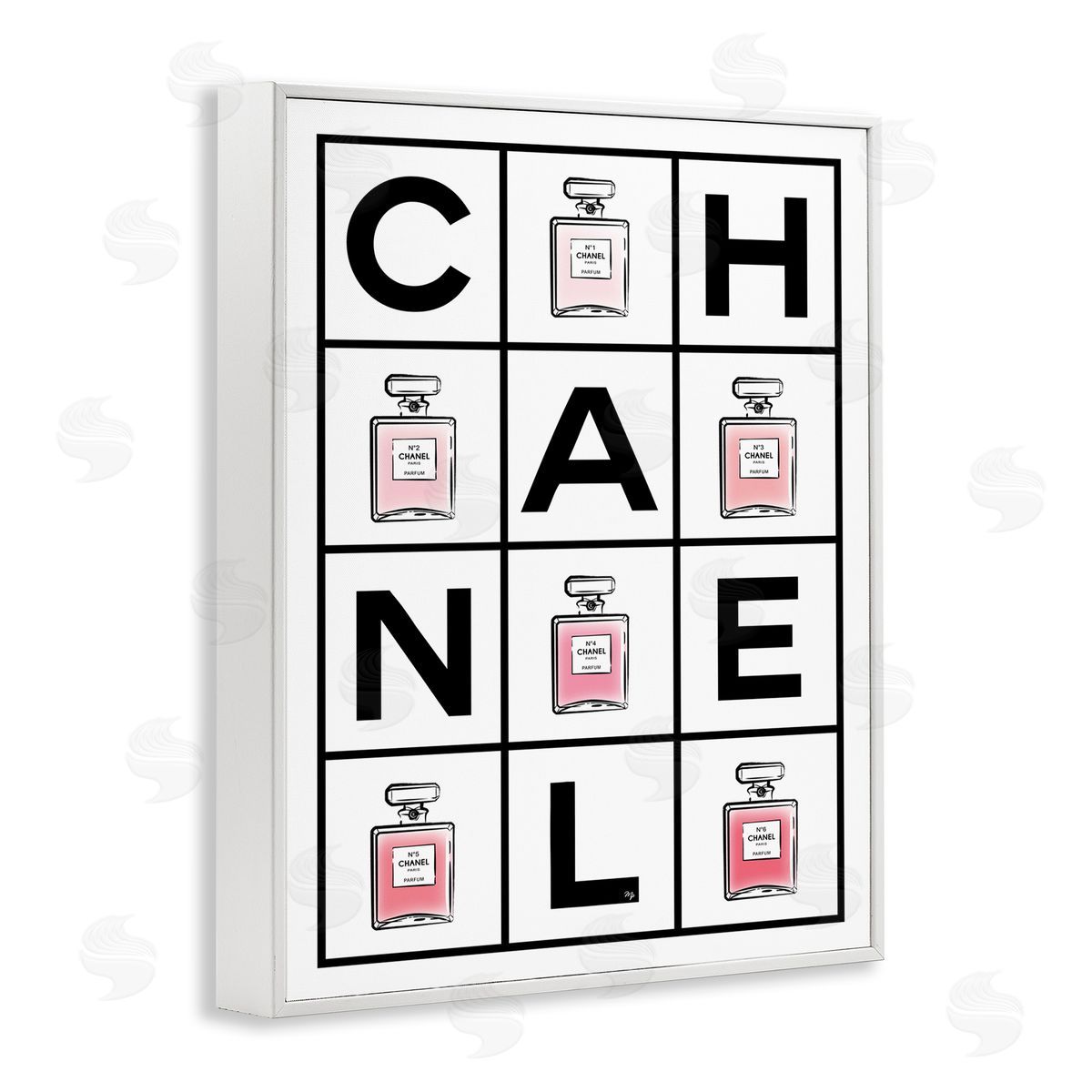 Martina Pavlova Perfume Bottle Bold Text Glam Pattern White Framed Giclee Wall Art