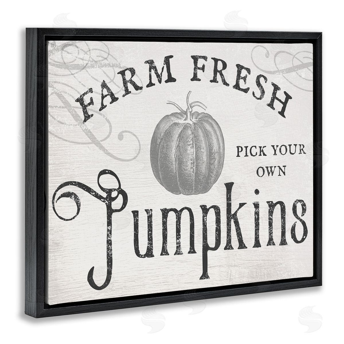Stupell Studio Rustic Farm Fresh Pumpkins Sign Black Floater Frame Canvas Art