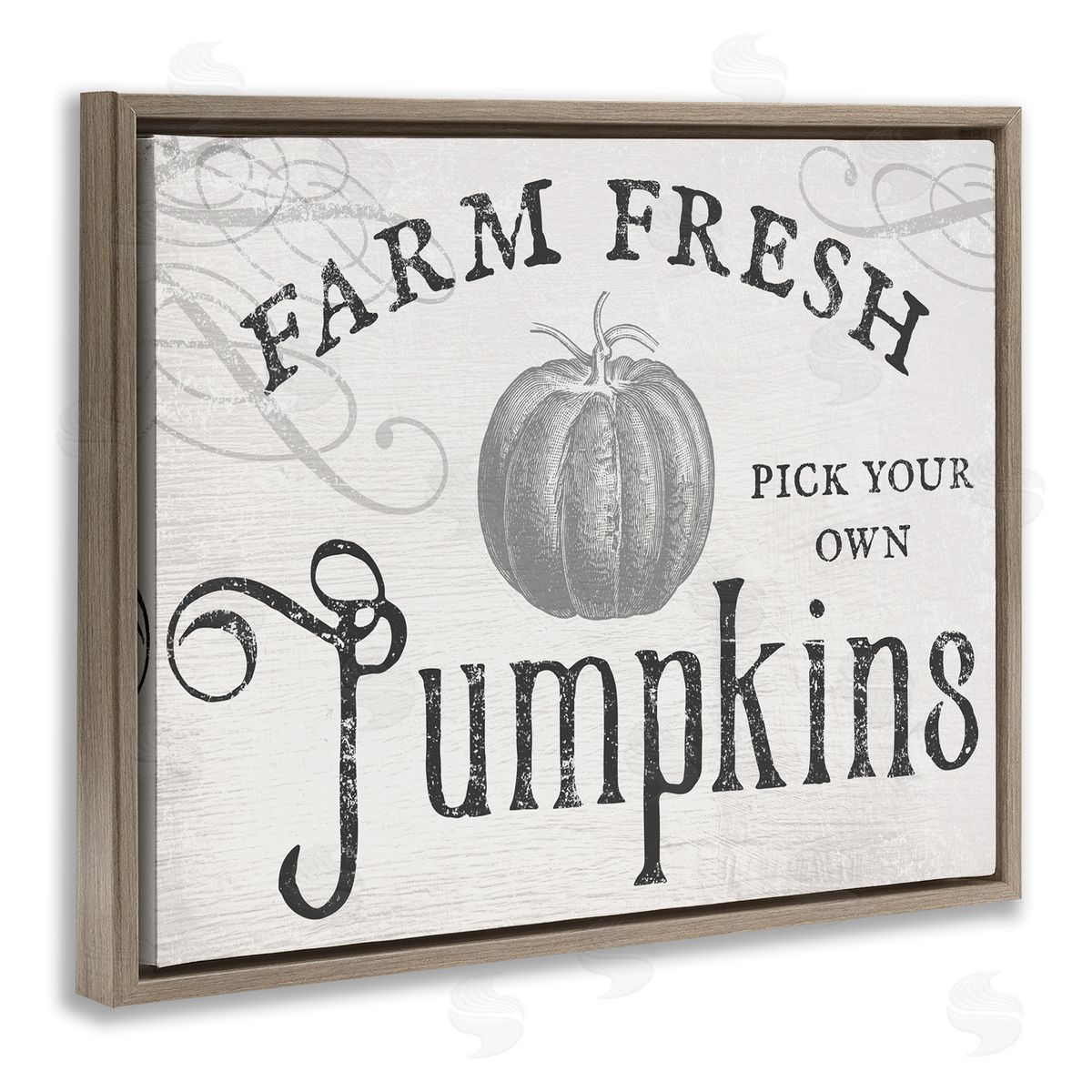 Stupell Studio Rustic Farm Fresh Pumpkins Sign Brown Floater Frame Canvas Art