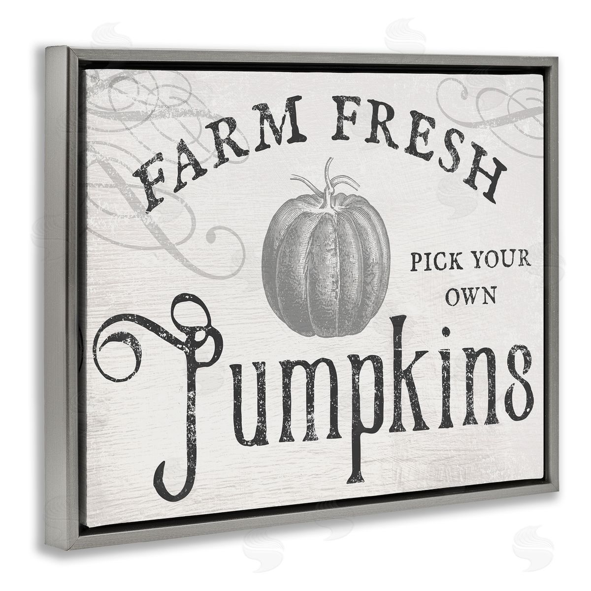 Stupell Studio Rustic Farm Fresh Pumpkins Sign Gray Floater Frame Canvas Art
