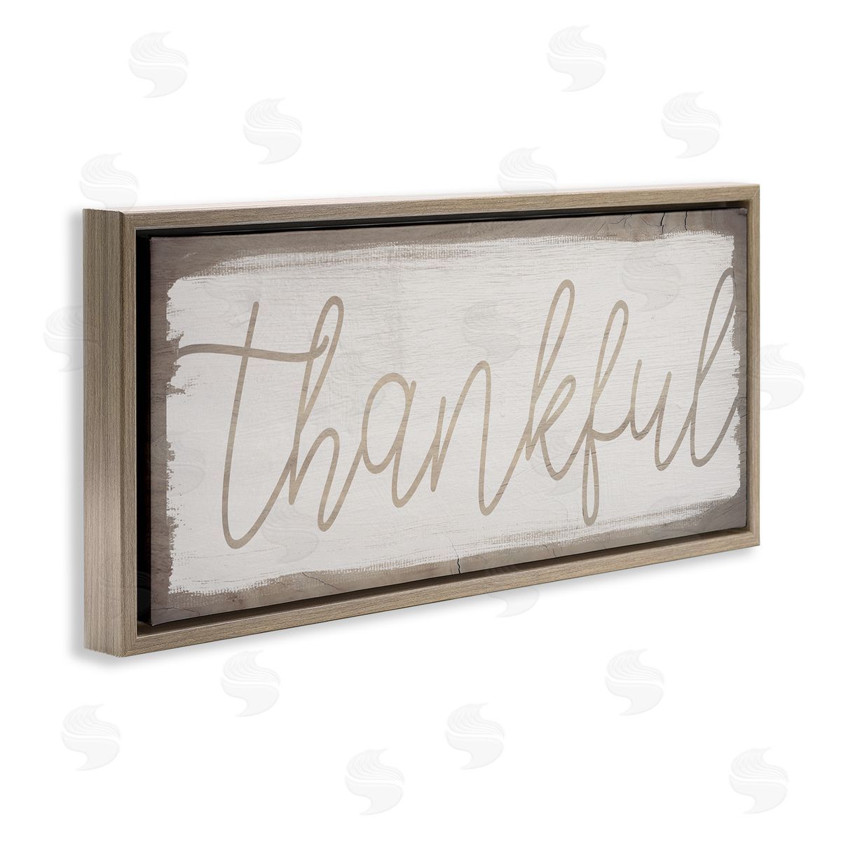 Stupell Studio Thankful Distressed Paint Pattern Brown Floater Frame Canvas Art