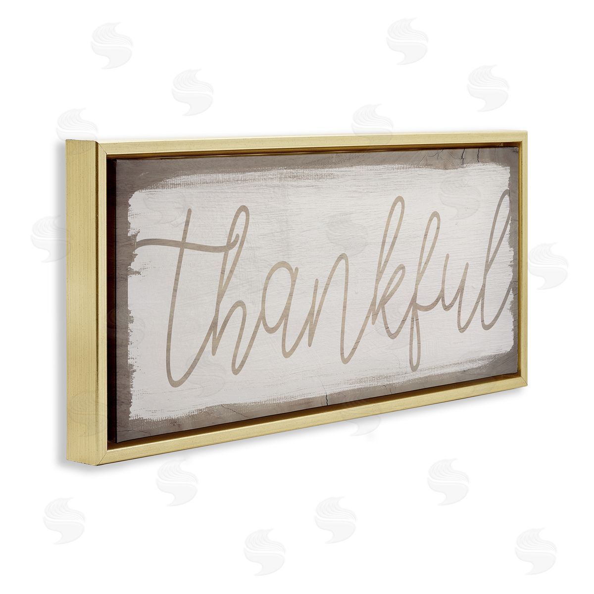 Stupell Studio Thankful Distressed Paint Pattern Gold Floater Frame Canvas Art