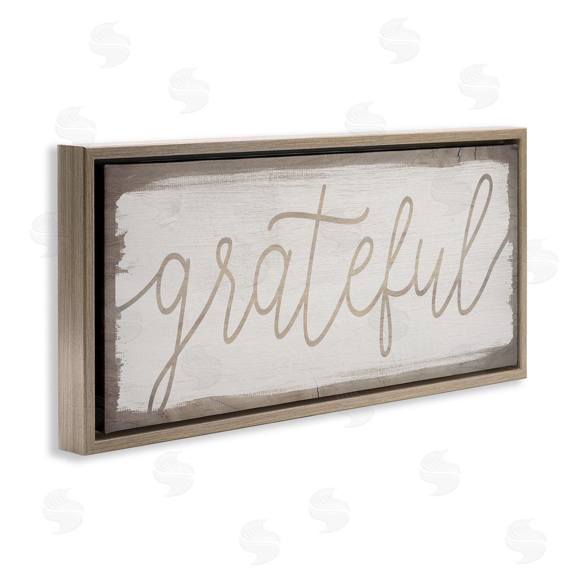 Stupell Studio Grateful Distressed Wood Pattern Brown Floater Frame Canvas Art