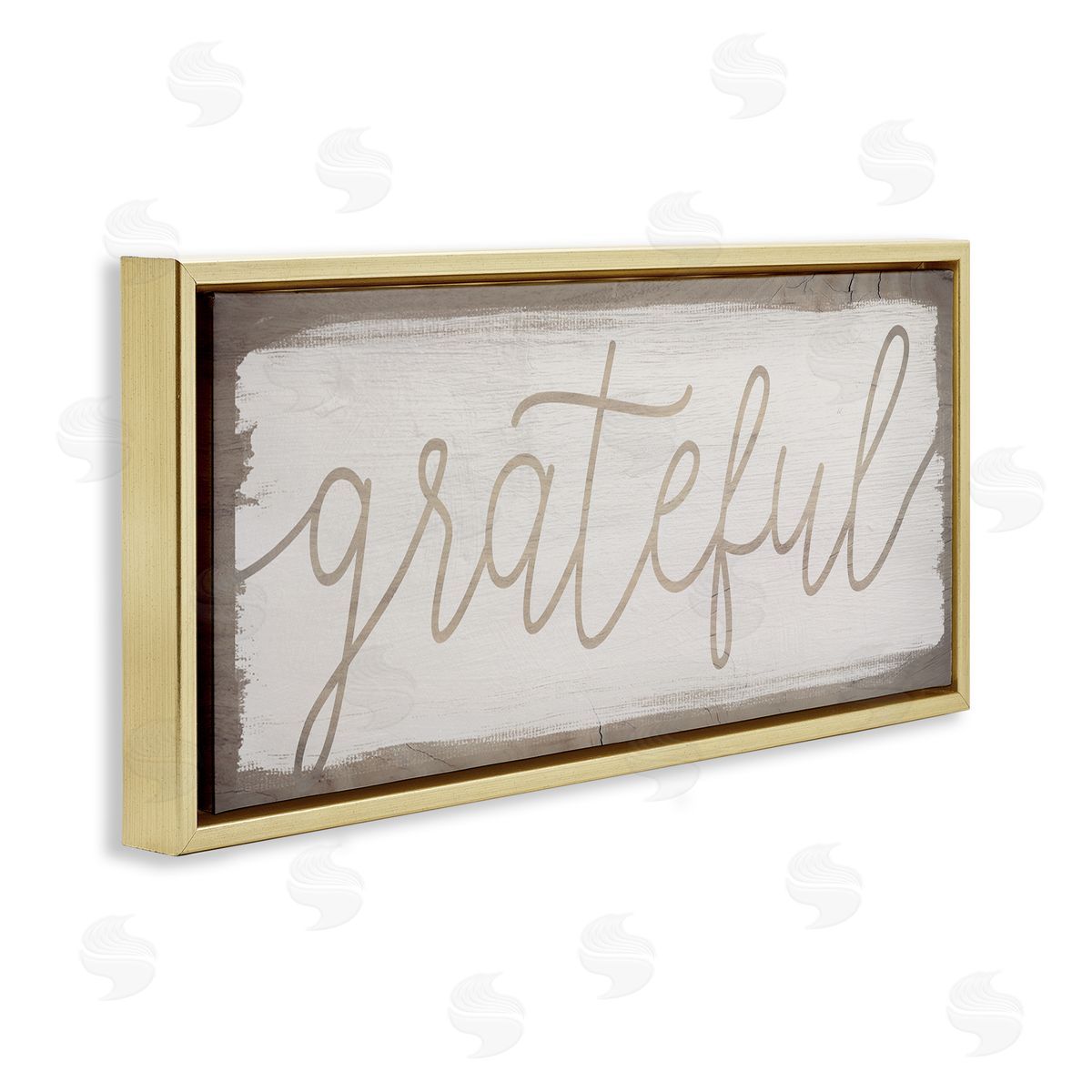 Stupell Studio Grateful Distressed Wood Pattern Gold Floater Frame Canvas Art
