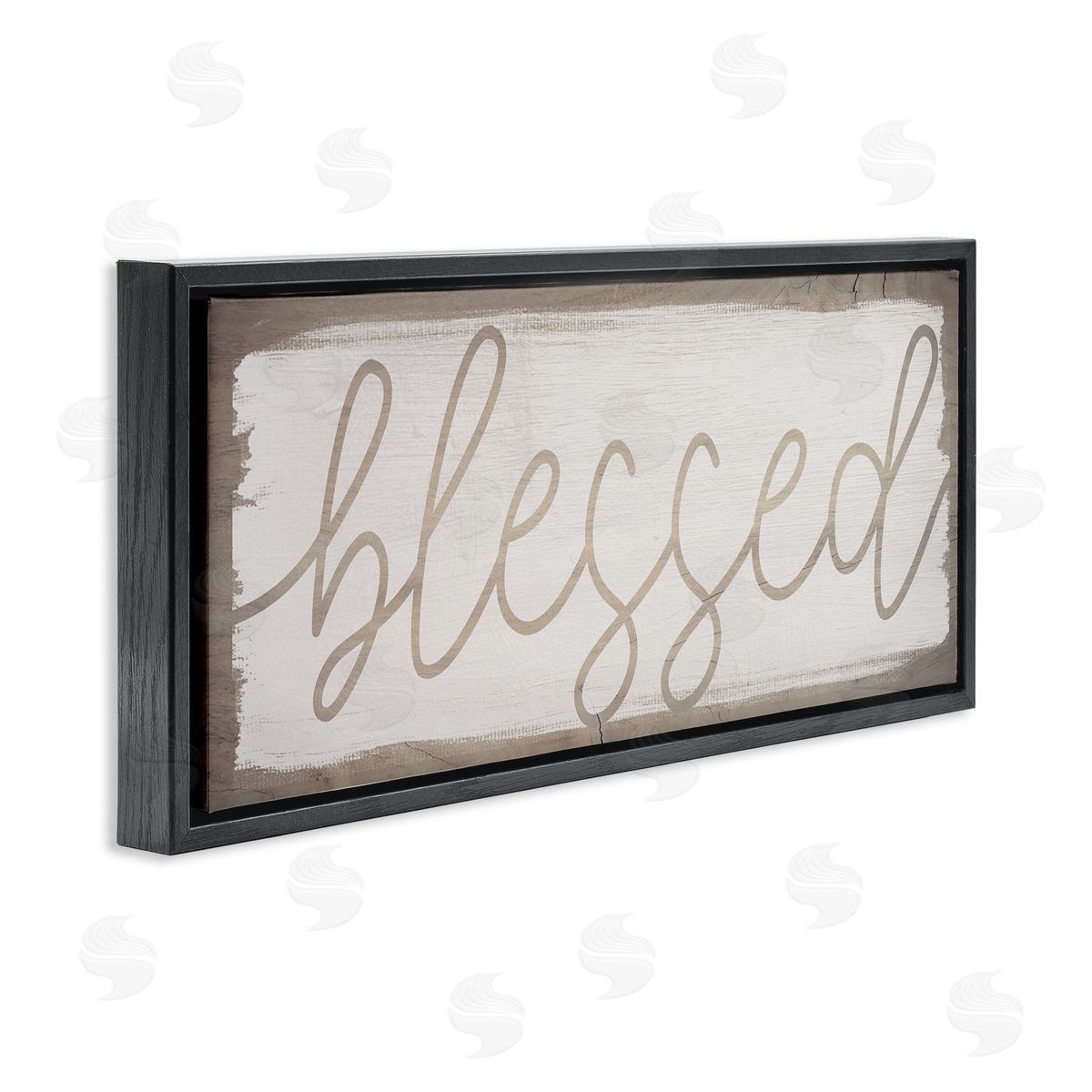 Stupell Studio Blessed Wood Grain Pattern Black Floater Frame Canvas Art