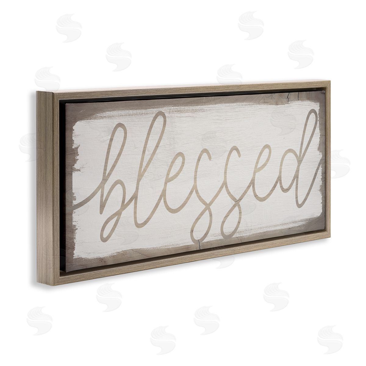 Stupell Studio Blessed Wood Grain Pattern Brown Floater Frame Canvas Art