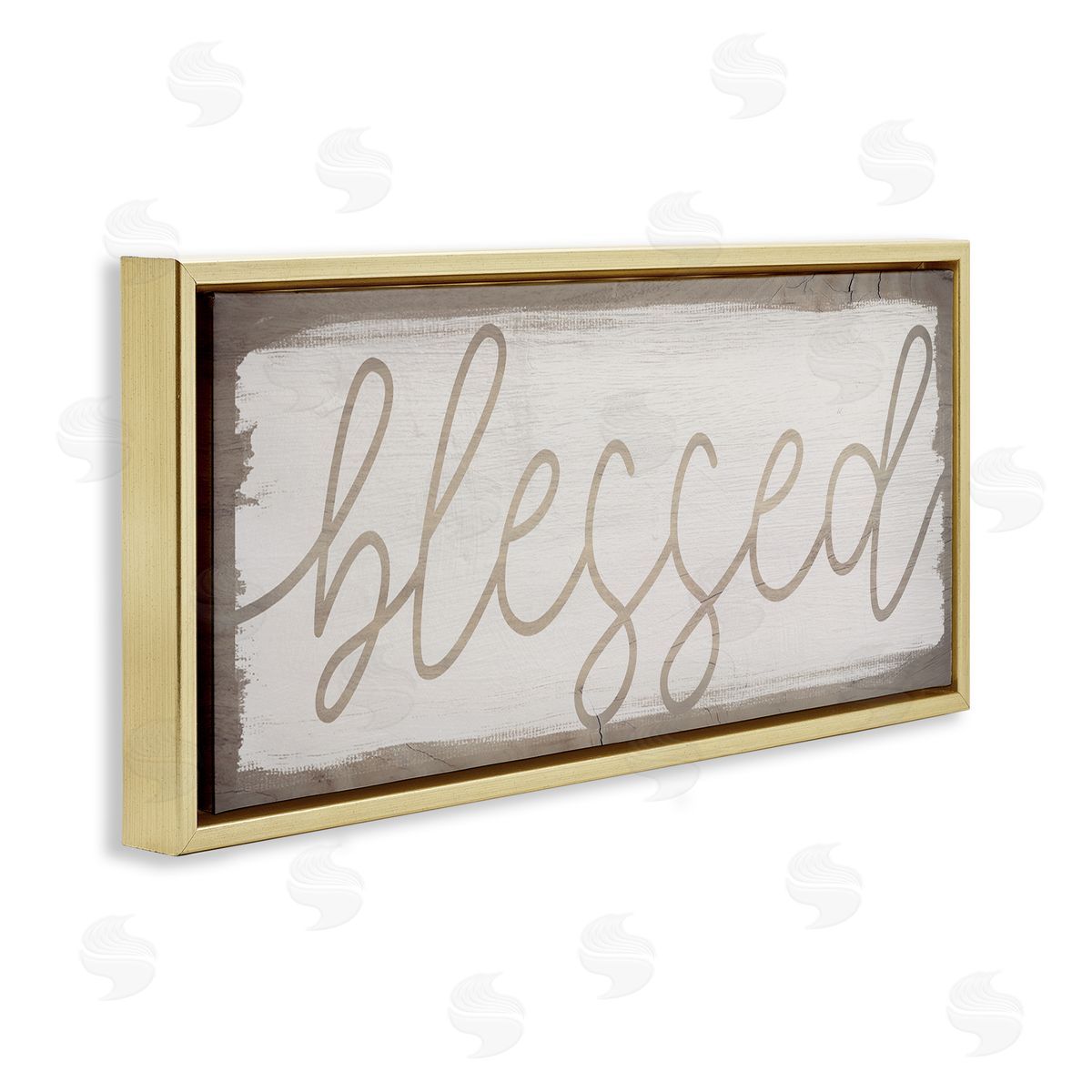 Stupell Studio Blessed Wood Grain Pattern Gold Floater Frame Canvas Art