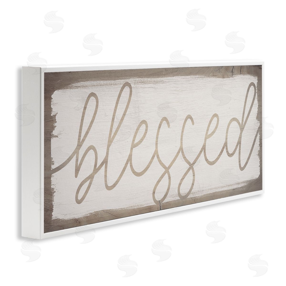 Stupell Studio Blessed Wood Grain Pattern White Framed Giclee Wall Art