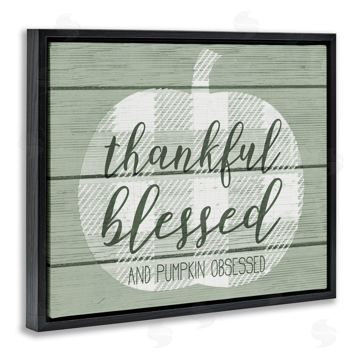 Stupell Studio Green Thankful Blessed Pumpkin Harvest Black Floater Frame Canvas Art