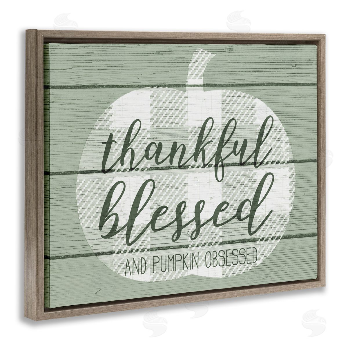 Stupell Studio Green Thankful Blessed Pumpkin Harvest Brown Floater Frame Canvas Art