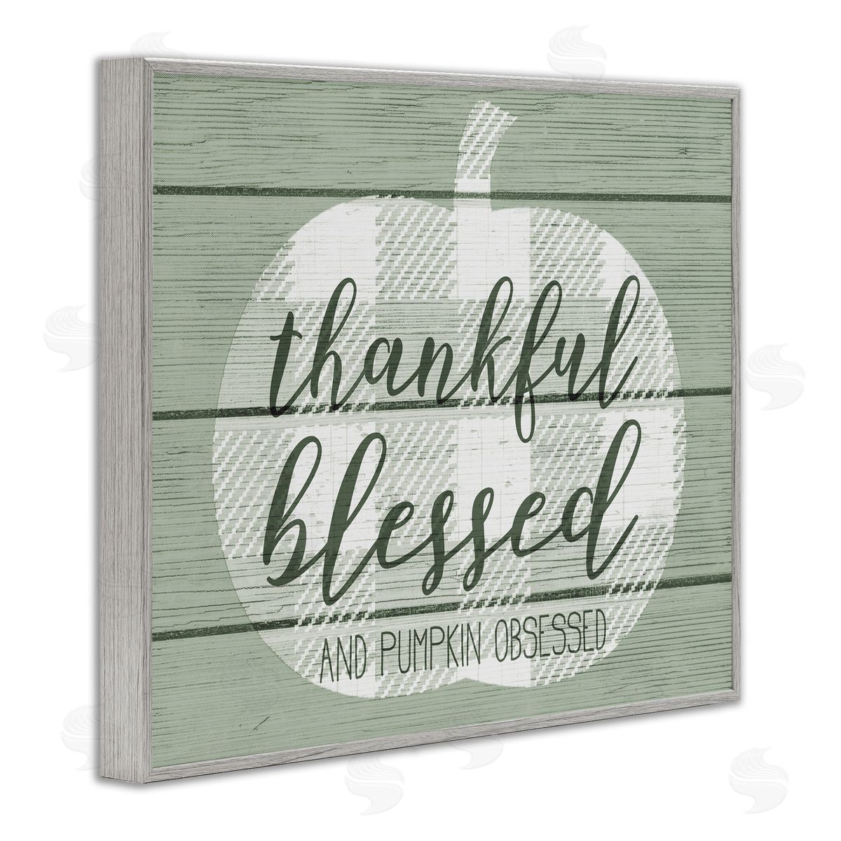 Stupell Studio Green Thankful Blessed Pumpkin Harvest Gray Framed Giclee Wall Art