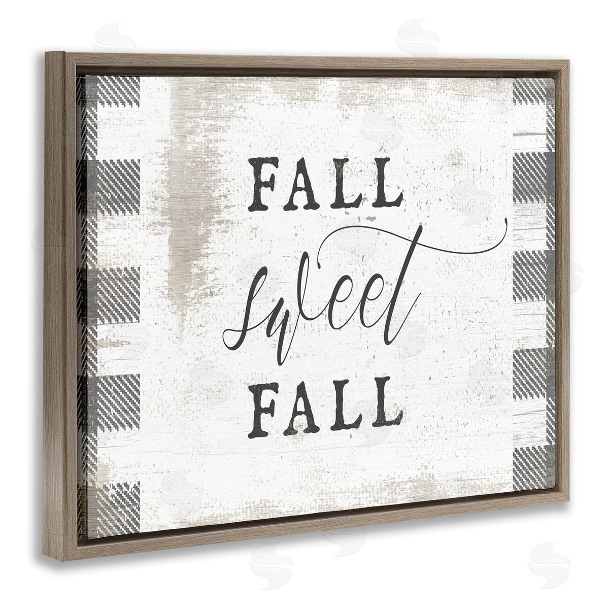 Stupell Studio Fall Sweet Fall Plaid Border Brown Floater Frame Canvas Art