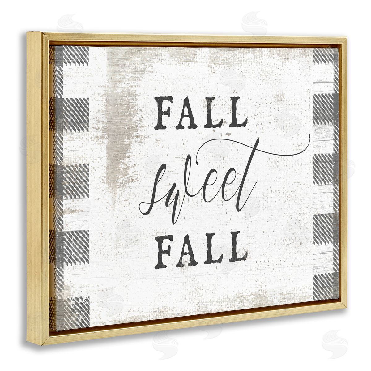 Stupell Studio Fall Sweet Fall Plaid Border Gold Floater Frame Canvas Art