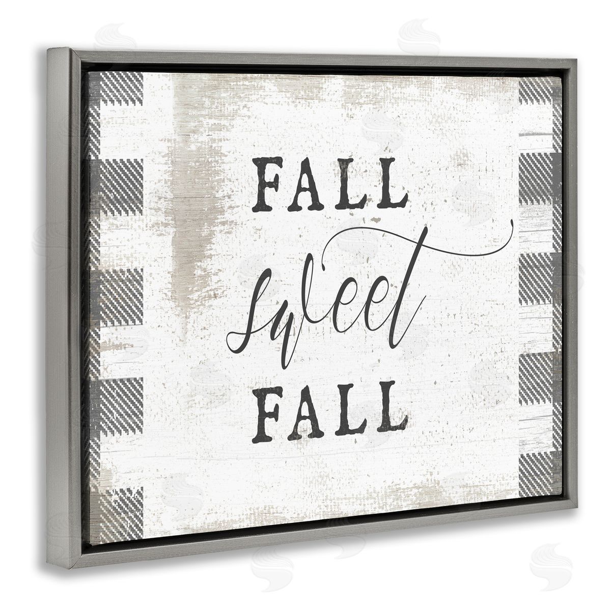 Stupell Studio Fall Sweet Fall Plaid Border Gray Floater Frame Canvas Art