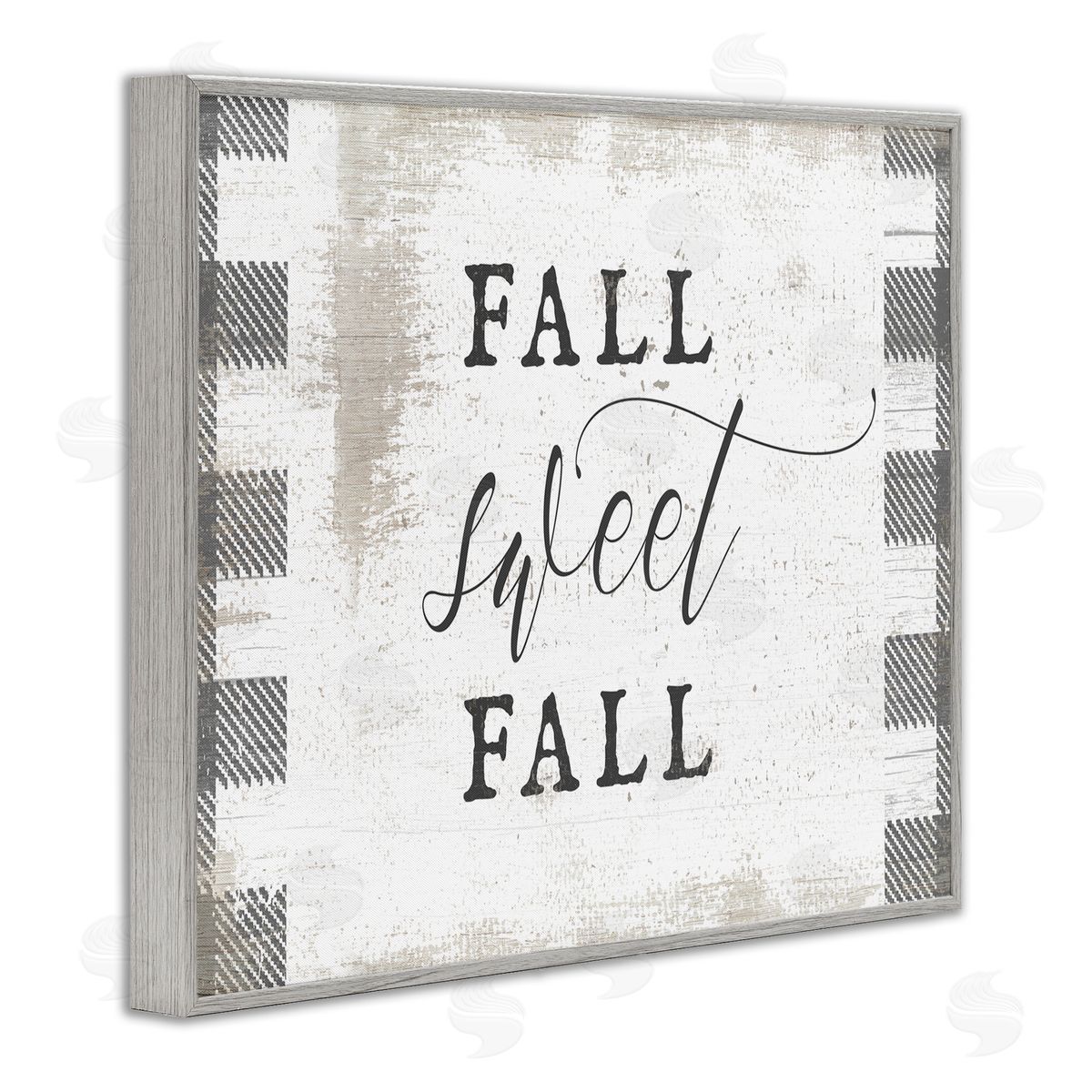 Stupell Studio Fall Sweet Fall Plaid Border Gray Framed Giclee Wall Art
