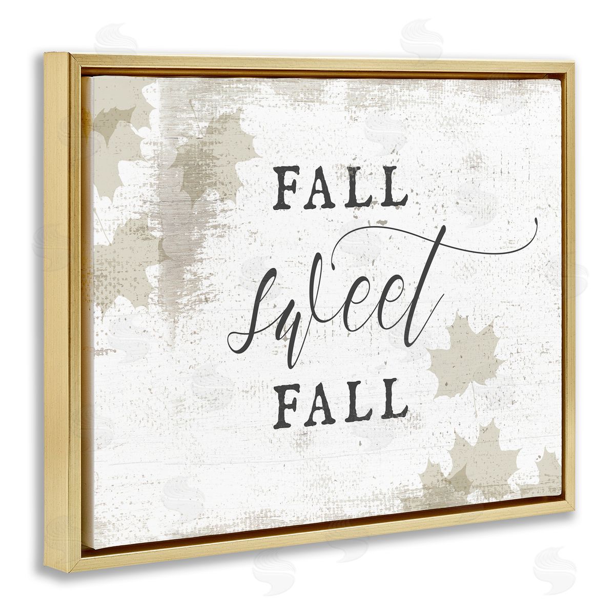 Stupell Studio Fall Sweet Fall Autumn Leaves Gold Floater Frame Canvas Art