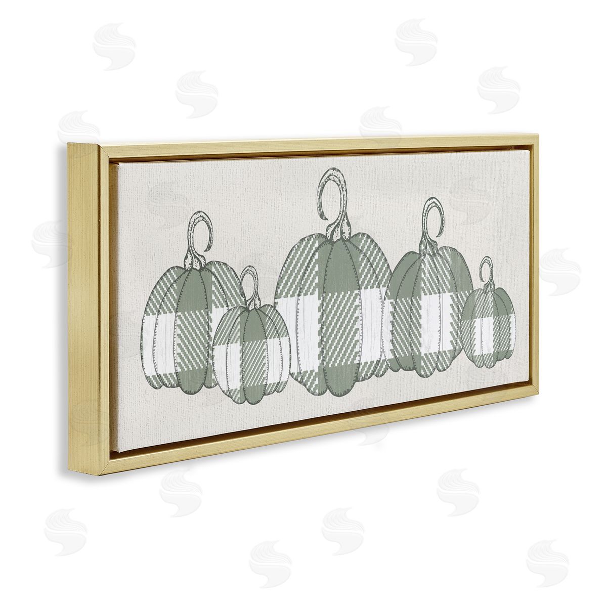 Stupell Studio Green Plaid Pumpkin Row Gold Floater Frame Canvas Art