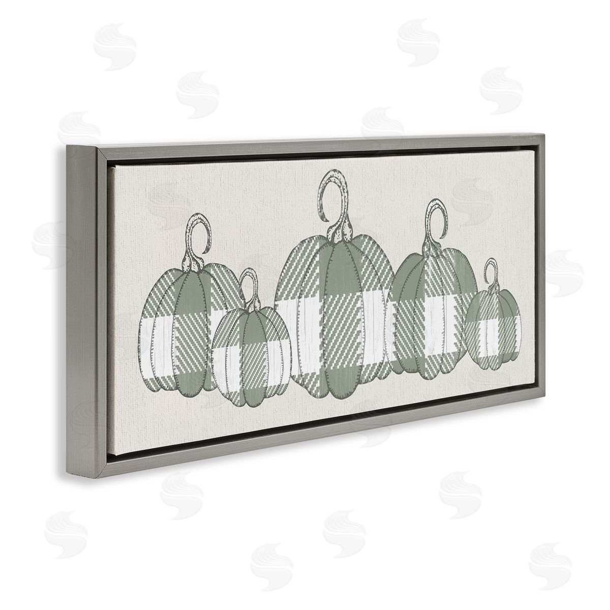 Stupell Studio Green Plaid Pumpkin Row Gray Floater Frame Canvas Art