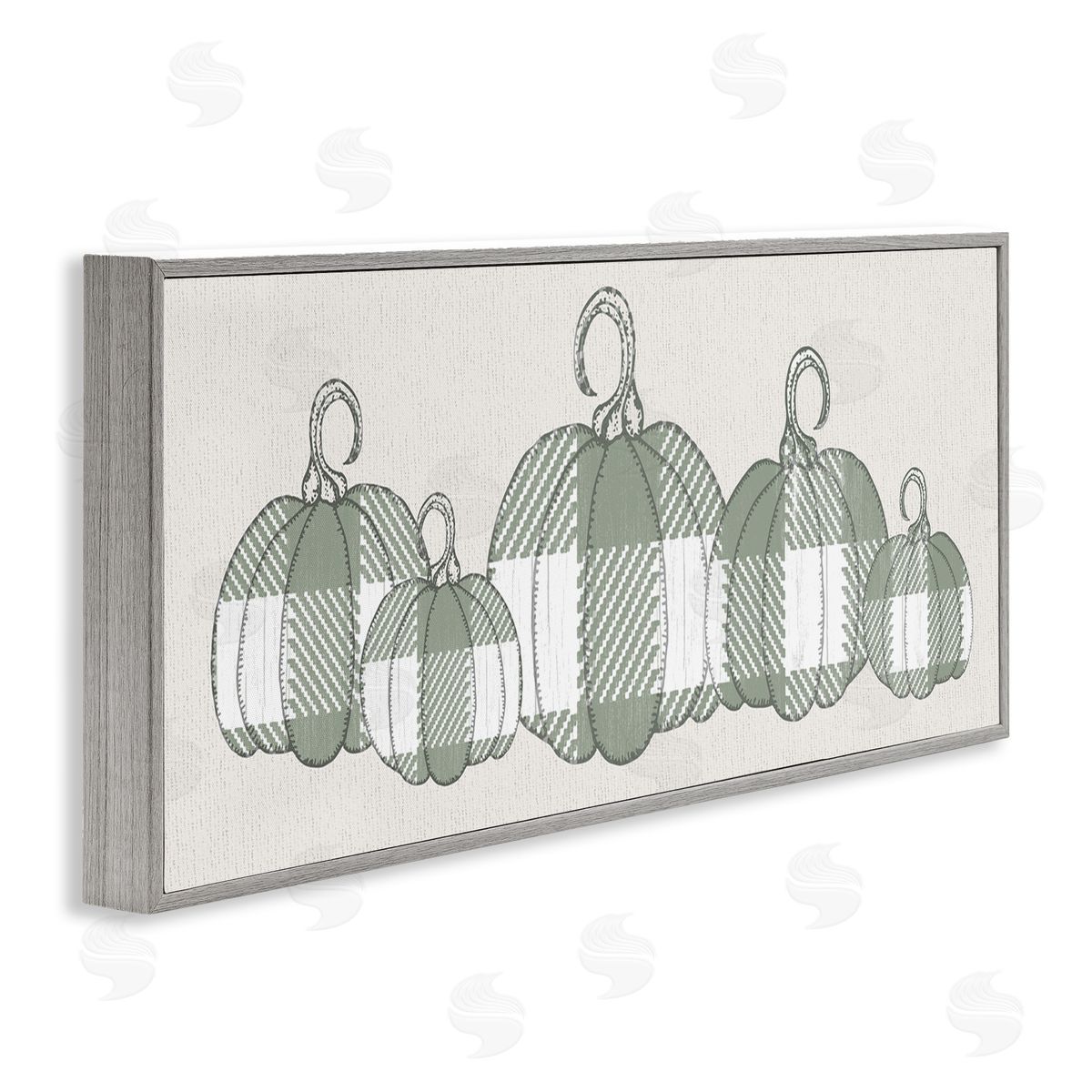 Stupell Studio Green Plaid Pumpkin Row Gray Framed Giclee Wall Art