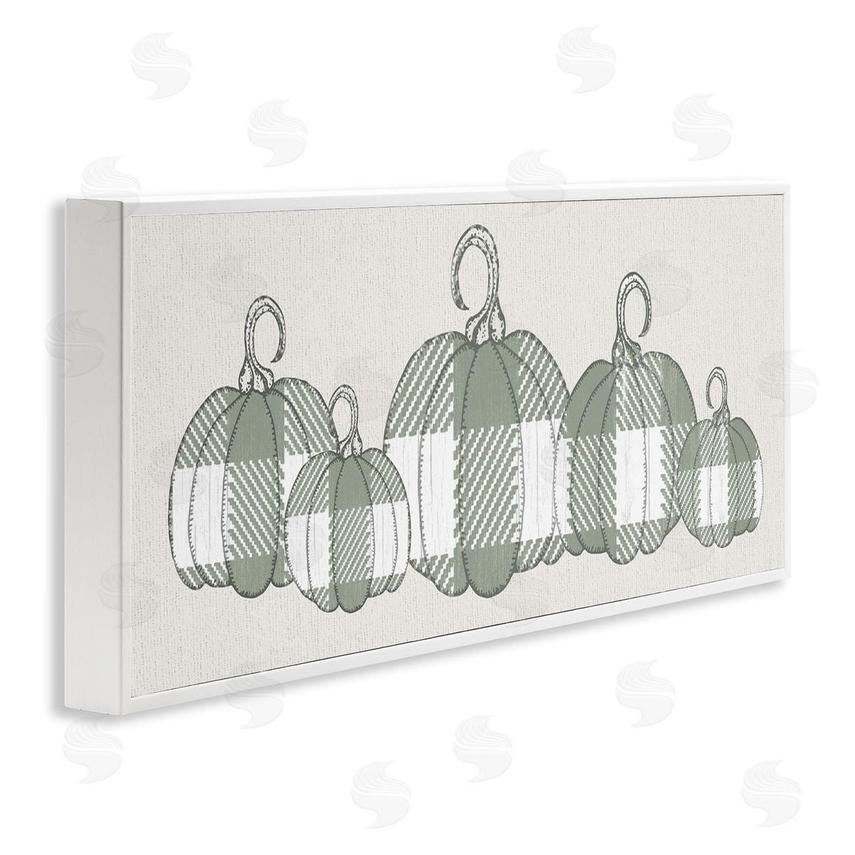 Stupell Studio Green Plaid Pumpkin Row White Framed Giclee Wall Art